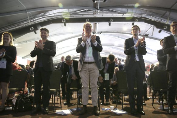 Standing ovation: Gabrielle Upton, Victor Dominello, Alistair Henskens, Chris Rath and Andrew Bragg.