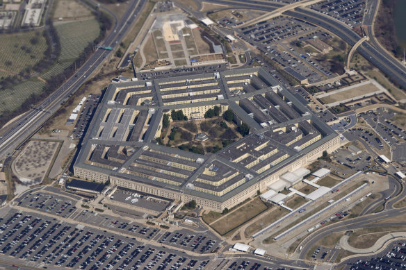 The Pentagon is seen from Air Force One as it flies over Washington.