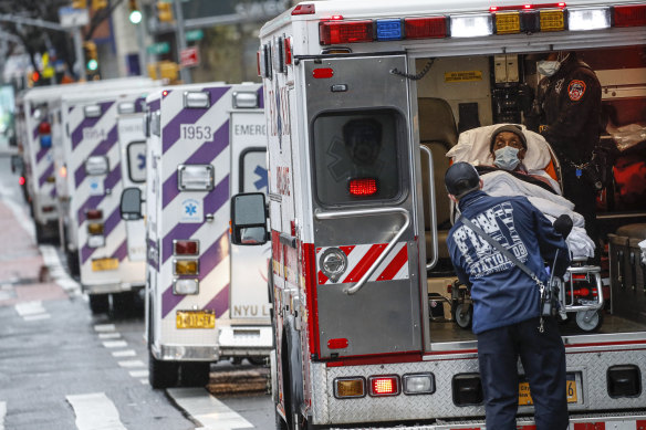 Ambulances line up to deliver patients to the NYU Langone Medical Centre in New York on April 13. While New York has managed to contain the virus, infections are still rising in more than 20 states.