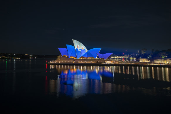 The Opera House’s sails show King Charles III and Queen Camilla’s previous visits to Australia.