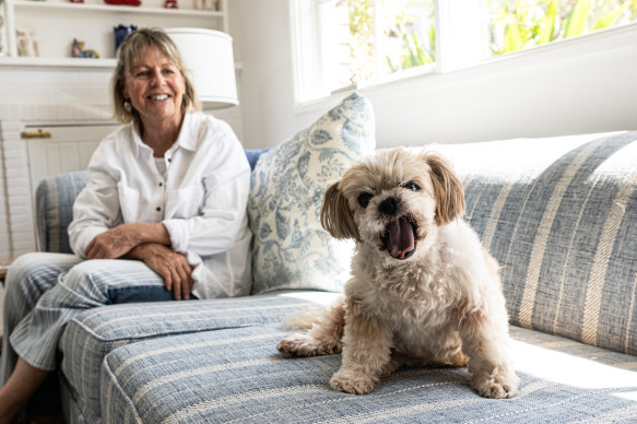 Belinda Keehn at home with her Maltese shih-tzu, Sammy. 