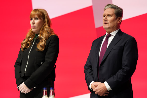 Labour’s deputy leader Angela Rayner and leader Keir Starmer during a tribute to the late Queen Elizabeth II.