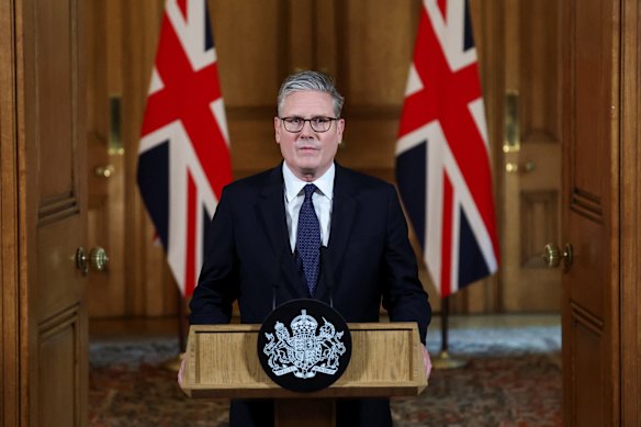 UK Prime Minister Keir Starmer delivers a statement about the situation in Gaza on July 29.