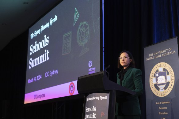 Education Minister Prue Car speaking at the Herald’s Schools Summit.