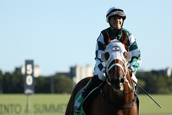 Siena Grima is all smiles after riding Althoff to victory at Royal Randwick in January.