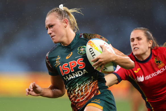Madi Levi scored four tries for Australia in their big win over Spain.