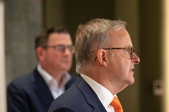 Prime Minister Anthony Albanese speaking in Melbourne yesterday. 