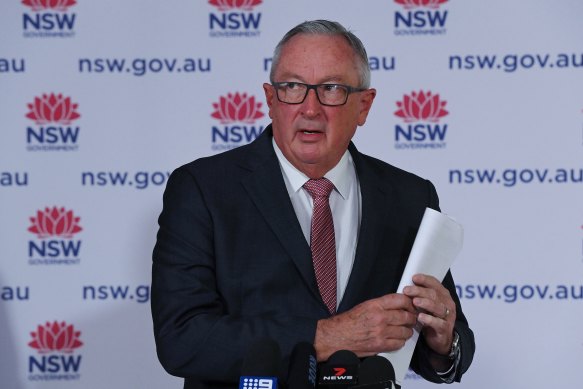 NSW Health Minister Brad Hazzard at the daily COVID-19 briefing on Tuesday.  