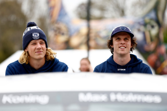 Max Holmes (right) did not train on Friday.