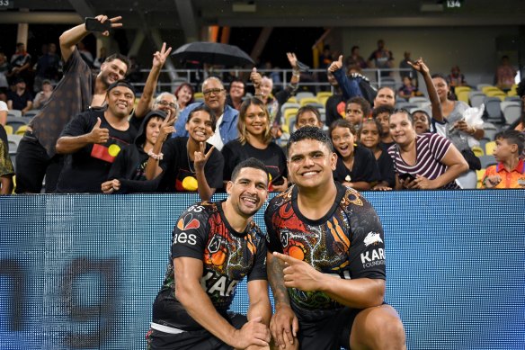 Cody Walker and Latrell Mitchell at the 2021 Indigenous and Maori All-Stars match.