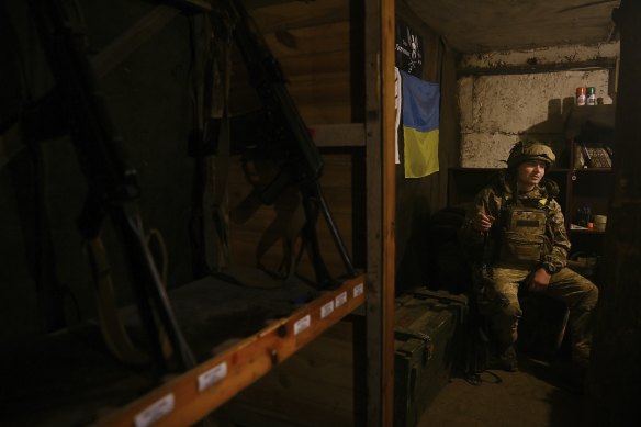 A Ukrainian unit commander, Nazar, on the frontline at Avdiyivka in eastern Ukraine.