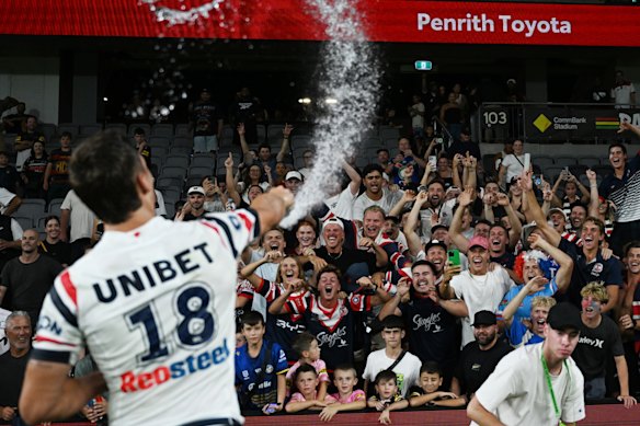 Hugo Savala with his own personal fan club after his NRL debut earlier this year.