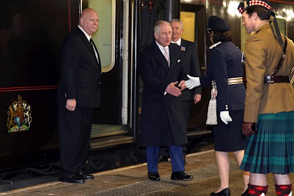 King Charles arrives via the royal train at Manchester in January 2023.