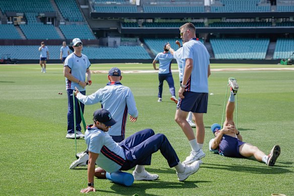Blues brothers: Steve Smith,Mitchell Starc, Nathan Lyon, Josh Hazlewood and Sean Abbott in NSW camp.
