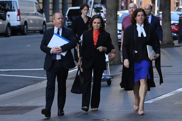 Lisa Wilkinson (centre) and her barrister Sue Chrysanthou, SC (right), arrive at the Federal Court in Sydney on Tuesday.
