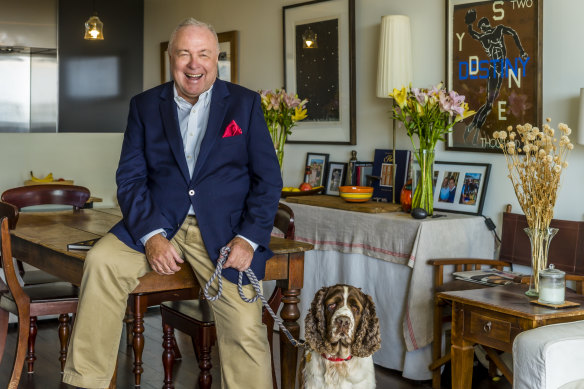 MIchael Yabsley at home with his English springer spaniel, Winston, “as in Churchill”.