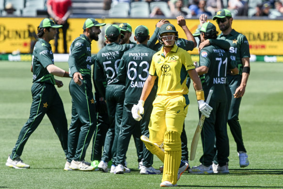 Marnus Labuschagne walks off the Adelaide Oval after being dismissed on Friday.