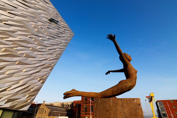 Titanic sculpture in Belfast, Northern Ireland.