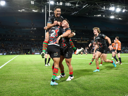 Hat-trick hero: Souths winger Alex Johnston.