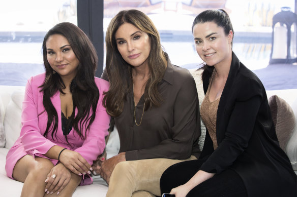 At war: Serena de Comarmond, Caitlyn Jenner and Amanda Archer in Malibu. 