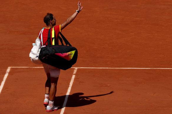 Rafael Nadal of Team Spain acknowledges the crowd after losing to Novak Djokovic.
