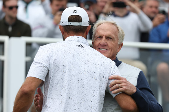 If you pay them, will they come? Greg Norman and Dustin Johnson at the first LIV Invitational golf tournament.
