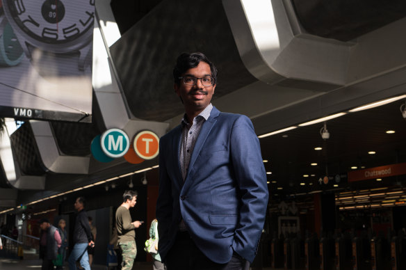 Sharath Mahendran, the 21-year-old behind the hit Sydney YouTube channel Building Beautifully, at Chatswood Interchange - his favourite planned space in Sydney.