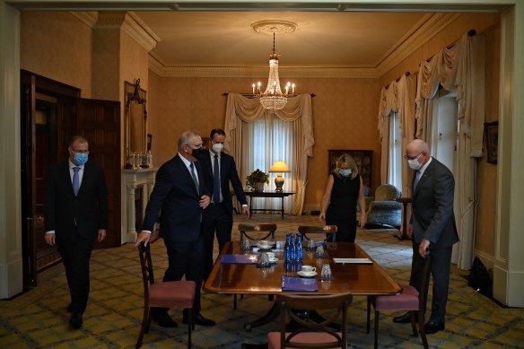 PM Scott Morrison meets the Governor General  David Hurley as part of the Executive Council this morning.
