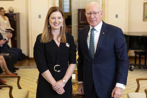 Minister for Housing, Homelessness and Small Business Julie Collins and Governor-General David Hurley during Collins’ swearing-in ceremony. 