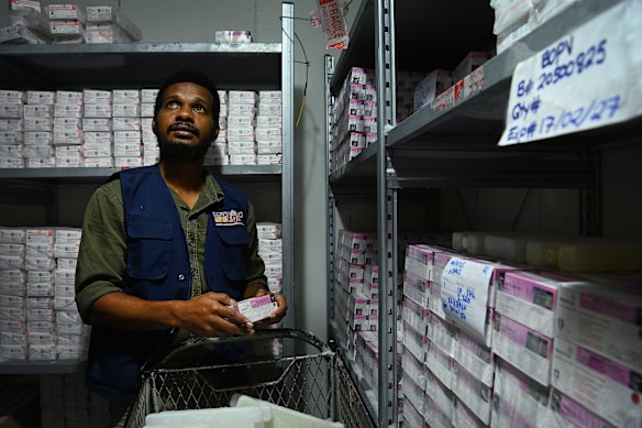 Vaccine logistics officer Lawrence Sihare at the Badili area medical store, the main storage facility for the third polio vaccination campaign. 