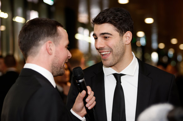 Christian Petracca is interviewed by Dylan Buckley at the AFL Awards night.