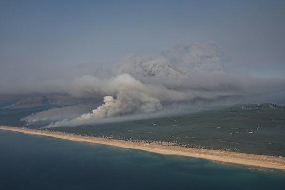 Smoke emanating from the Lege-Cap-Ferret fire in southwestern France. 