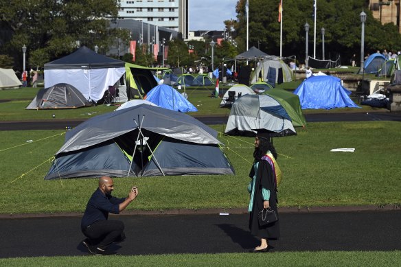 The pro-Palestine encampment at the University of Sydney.