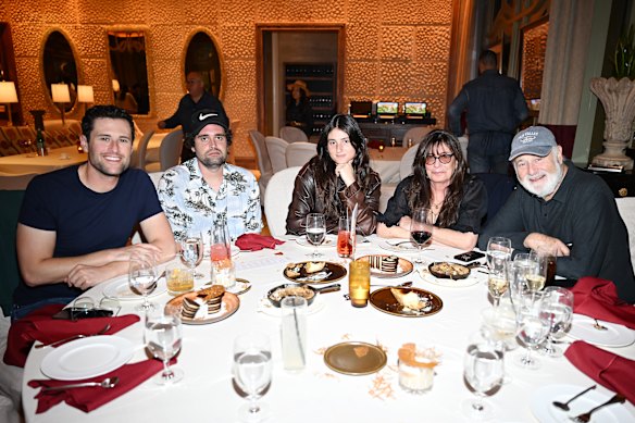From left: Jake, Nick and Romy Reiner with their parents at a dinner in Las Vegas in 2024. 
