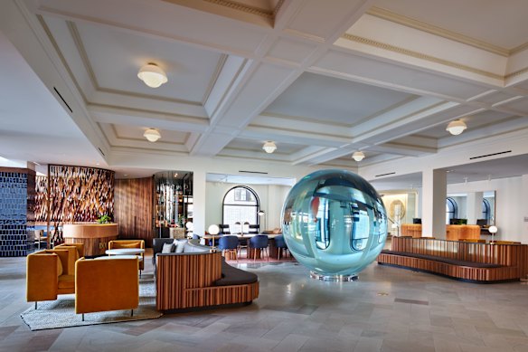 An installation by conceptual artist Serkan Ozkaya is permanent fixture in the Museum Hotel’s lobby.