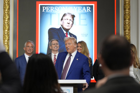 President-elect Donald Trump speaks during a Time magazine Person of the Year event at the New York Stock Exchange.
