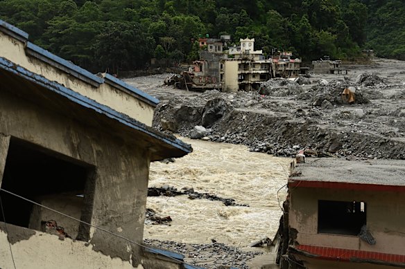Destroyed buildings in Betrawoti, Nepal.