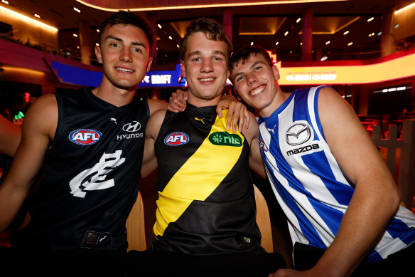 The top three picks of this year’s draft: Jagga Smith (No.3), Lalor (No.1), and Finn O’Sullivan (No.2).