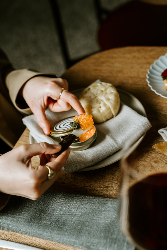 Caviar with brown-butter crumpets.