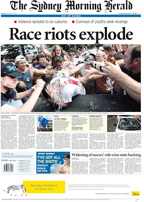 Front page of the Sydney Morning Herald December 12, 2005.