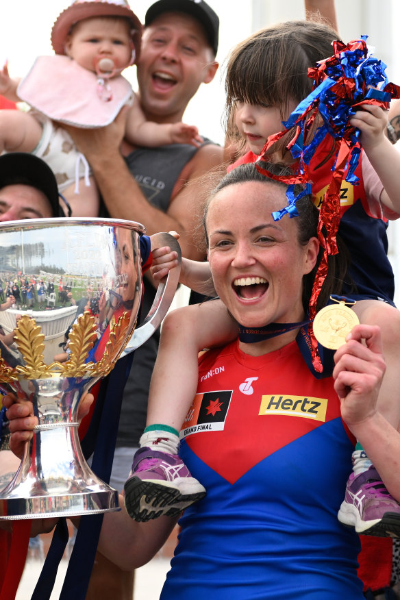 Daisy Pearce celebrates after Melbourne’s grand final triumph.