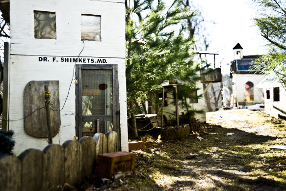 The handmade village of Marwencol on the side of Mark Hogancamp's home in Kingston, New York.