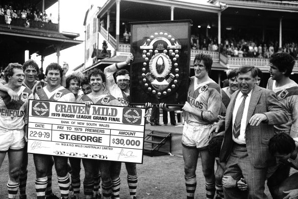 Victorious Dragons players after the 1979 NSWRL grand final.