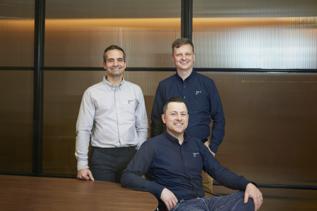 VisionAI cofounder Mark Strangio-McRae with senior engineers Damian Kempen and Jeremy Corbett