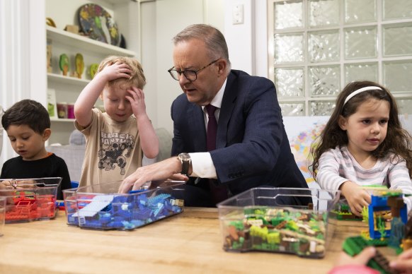 Prime Minister Anthony Albanese at a childcare centre in Canberra last year.