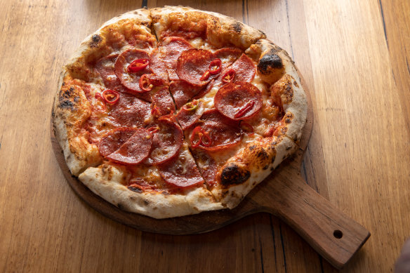 Where’s Next Honey pizza topped with hot salami, honey and fresh chilli.