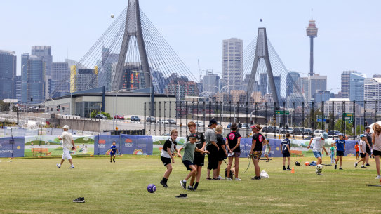 The new parkland above the Rozelle interchange opened on Sunday.