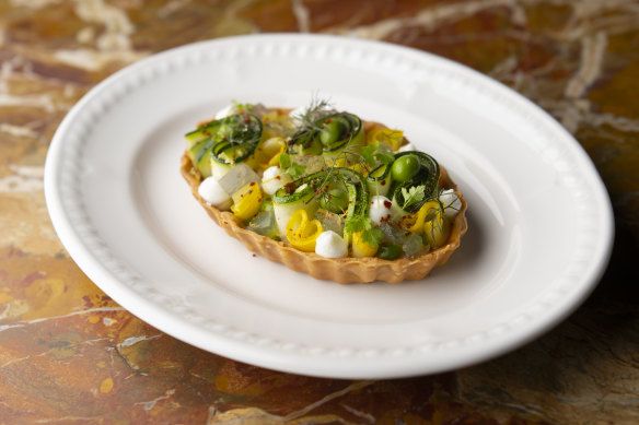 A seasonal vegetable tart is light and fresh.