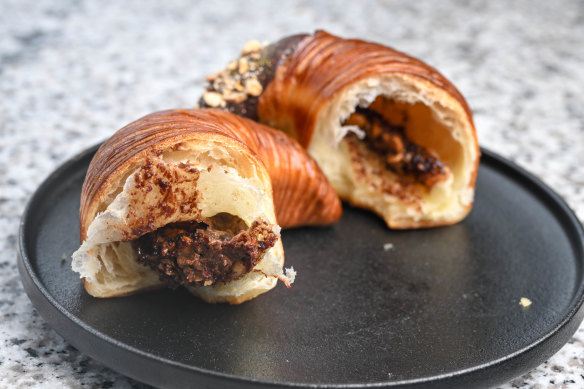 Inside the hazelnut and chocolate crescent.