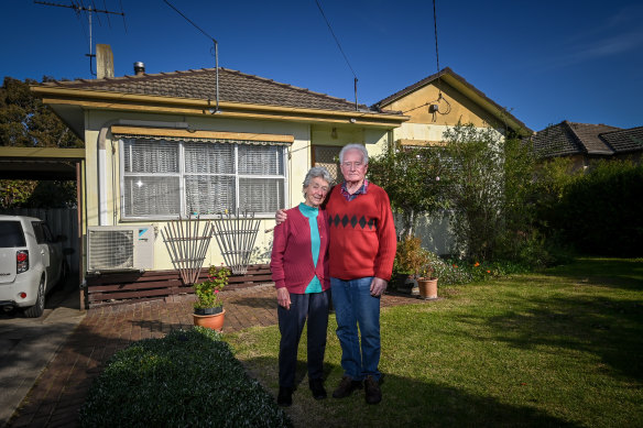 Sonja and John Rutherford outside their Broadmeadows home, where they have lived since 1964.